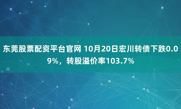 东莞股票配资平台官网 10月20日宏川转债下跌0.09%,转股溢价率103.7%
